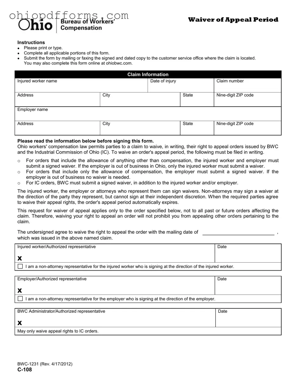 C 108 Ohio Form