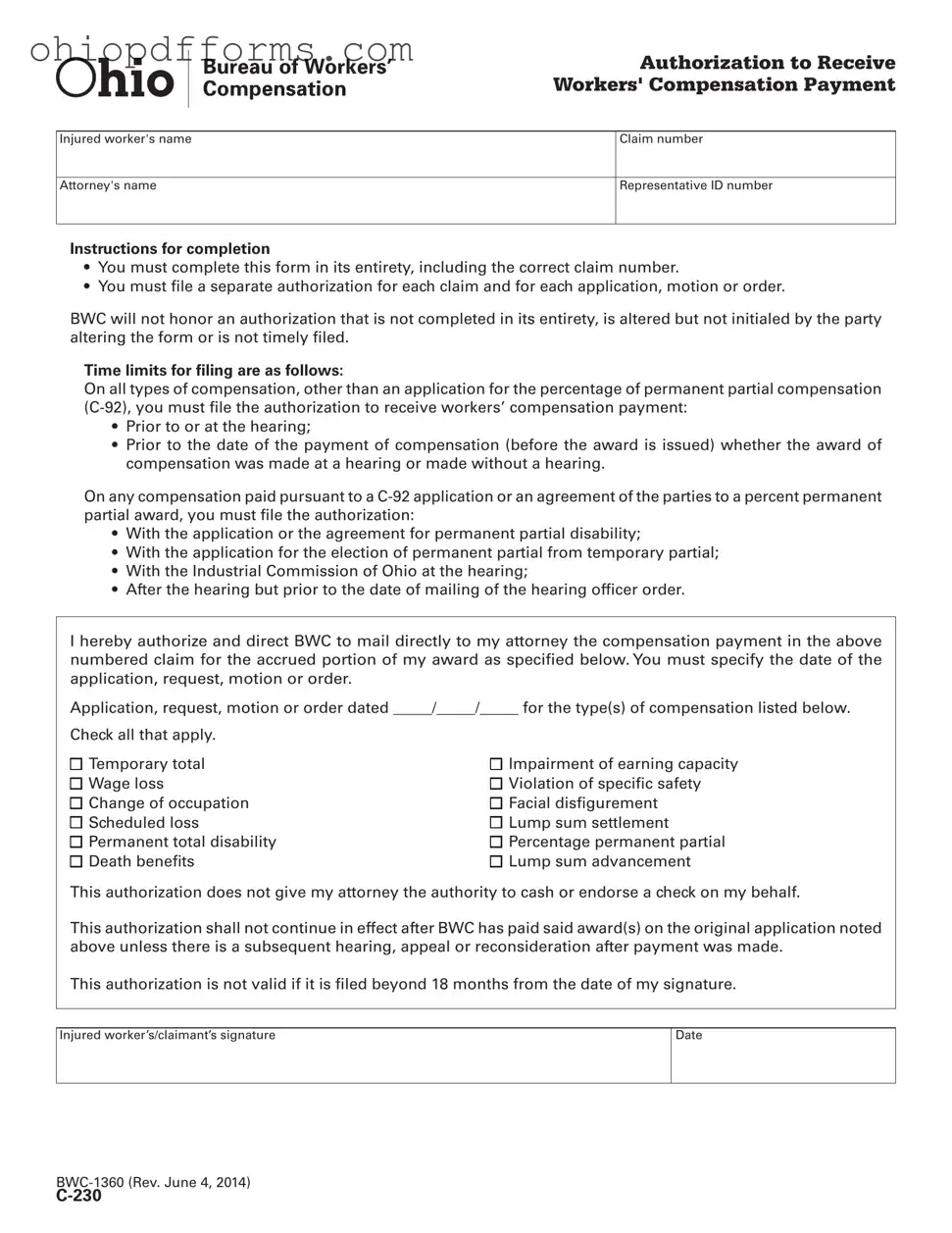 C 230 Ohio Form