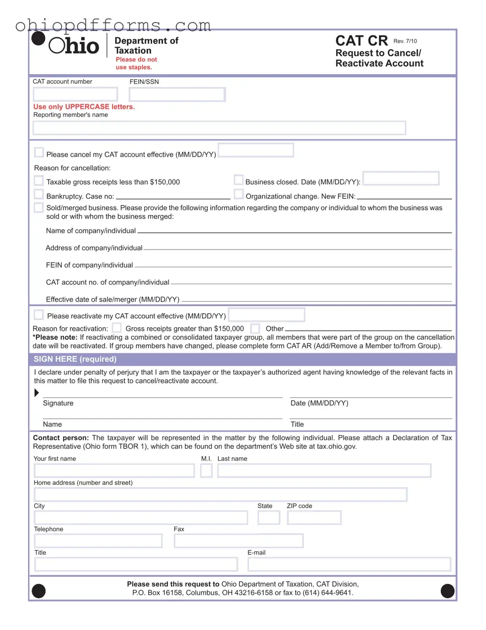 Cat Cr Ohio Form