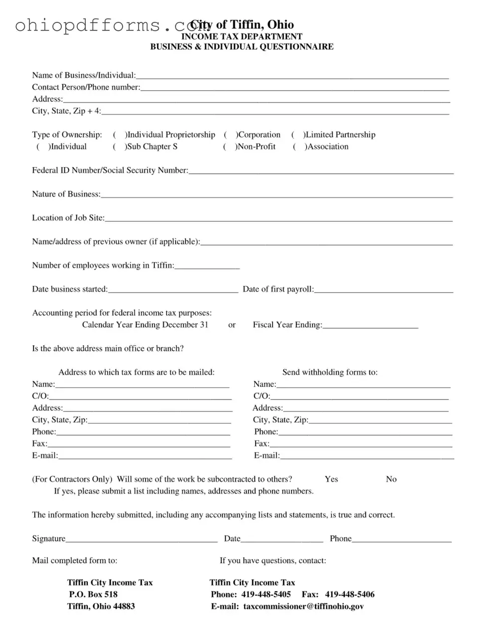 City Of Tiffin Ohio Income Tax Form