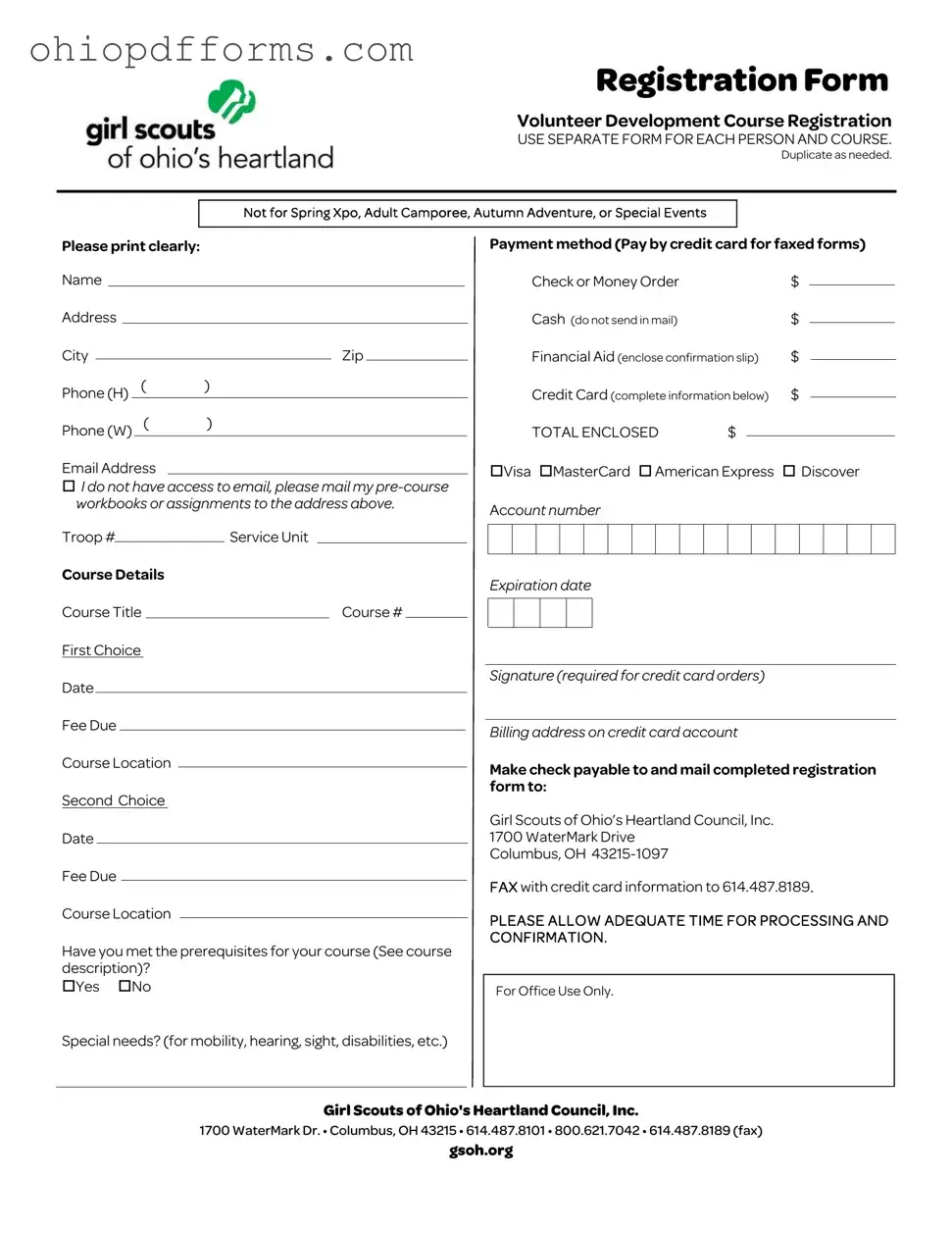 Girl Scout Registration Ohio Form