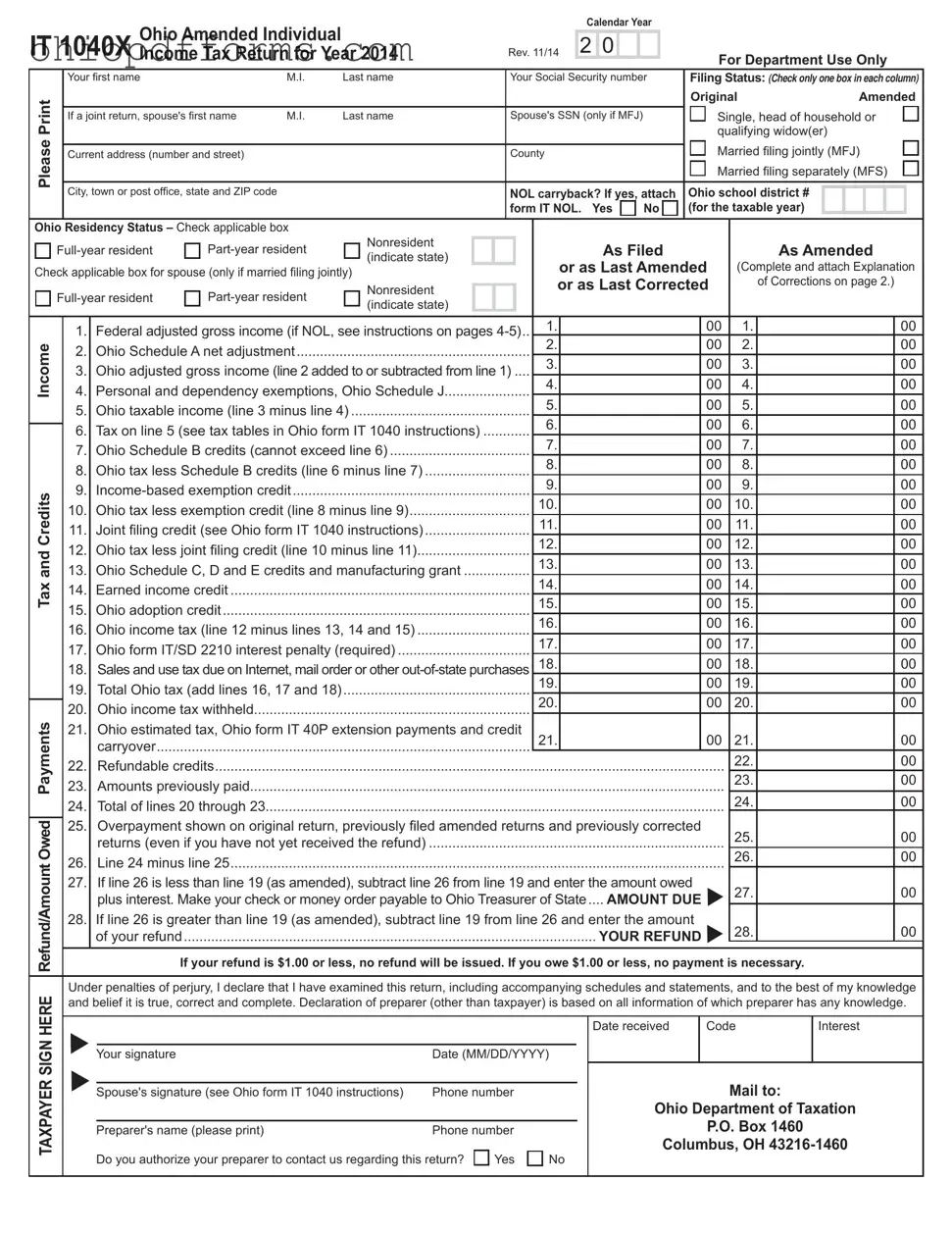 It 1040X Ohio Form