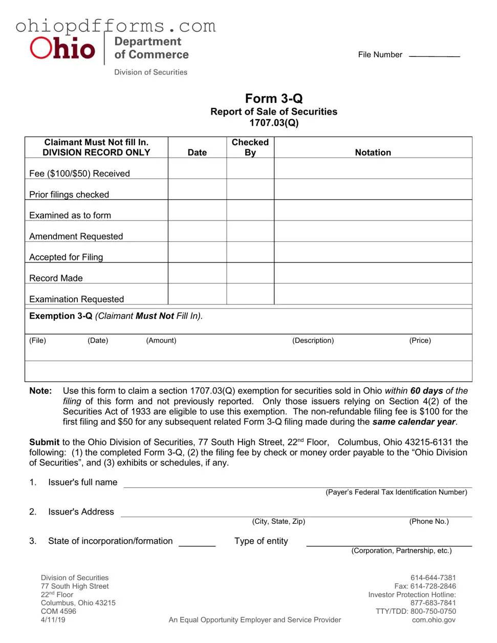 Ohio 3 Q Form