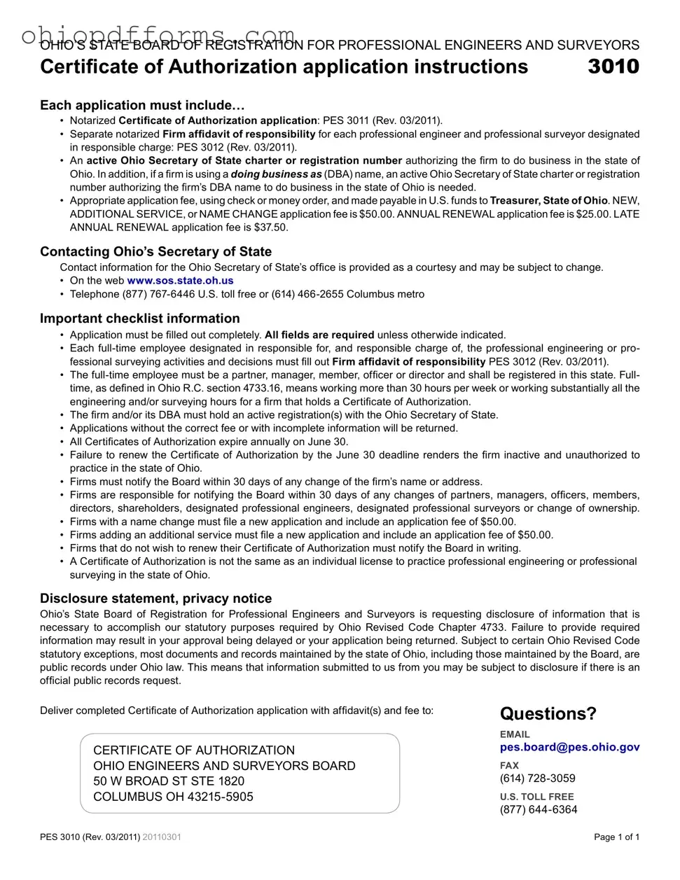 Ohio 3011 Form