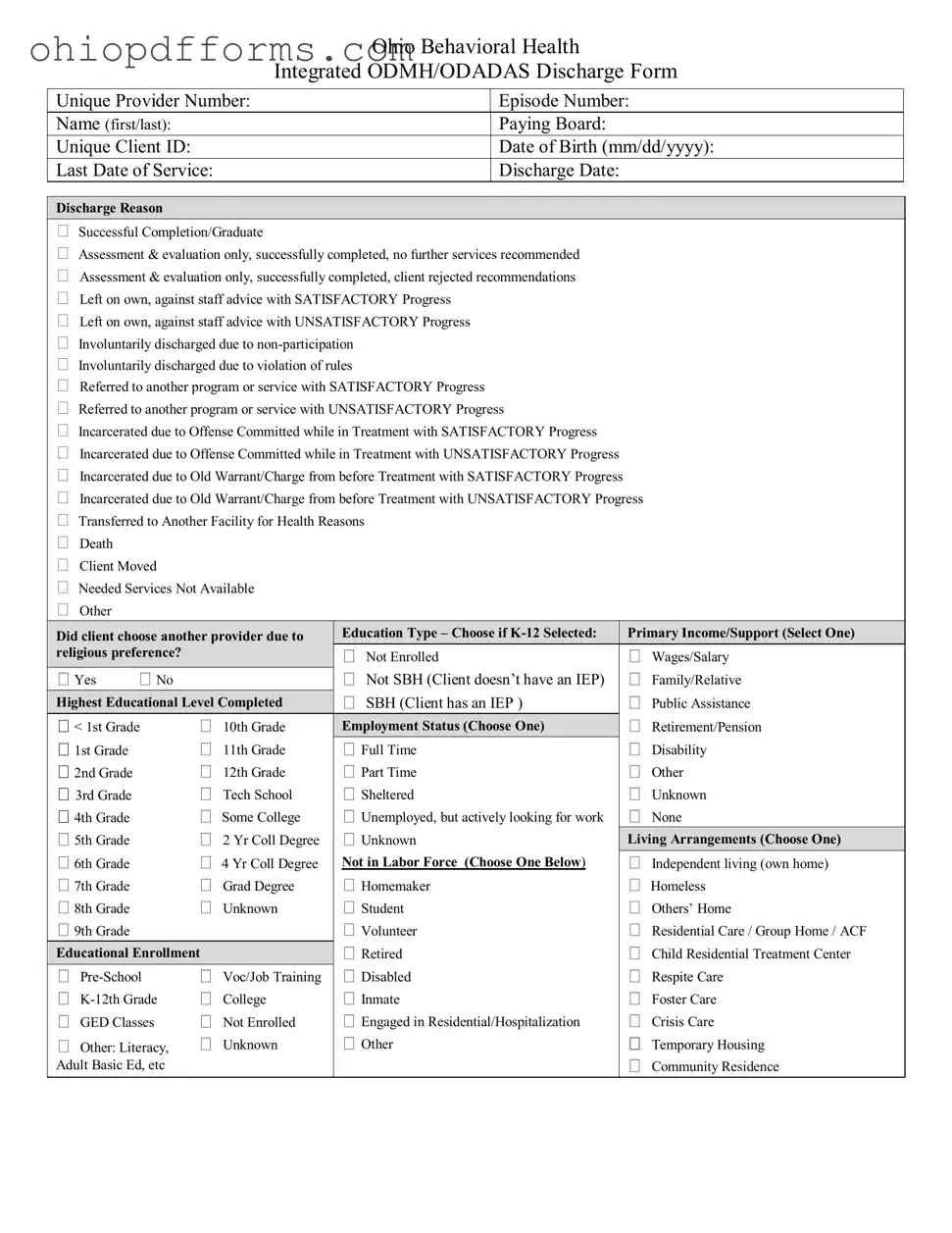 Ohio Behavioral Discharge Form