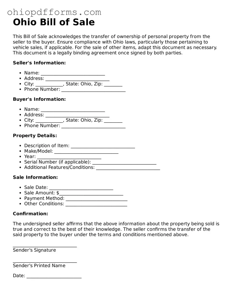 Ohio Bill of Sale Template