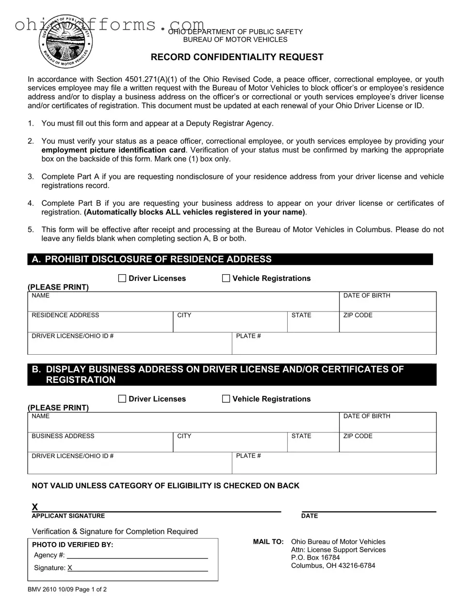 Ohio Bmv 2610 Form