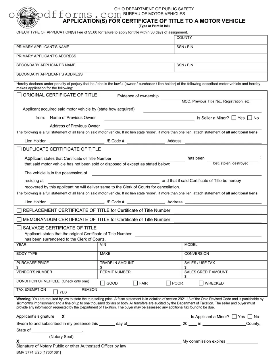 Ohio Bmv Application Form