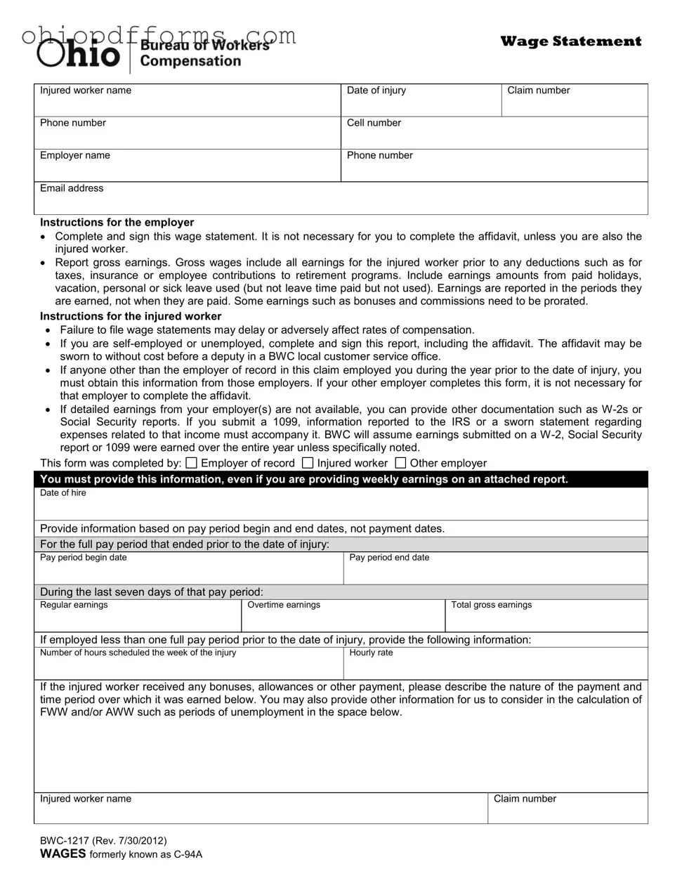 Ohio Bwc 1217 Form