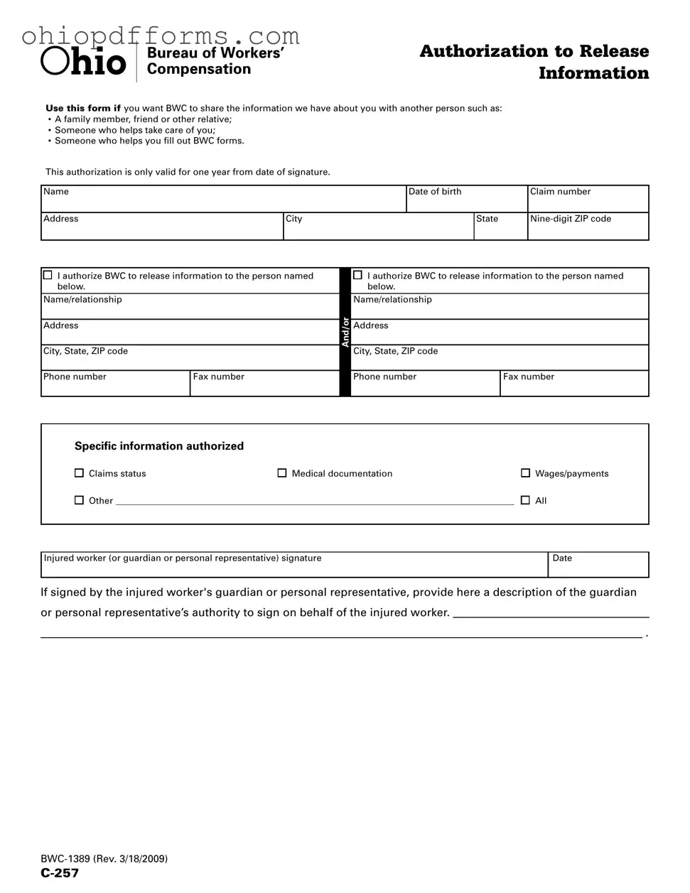 Ohio Bwc 1389 Form