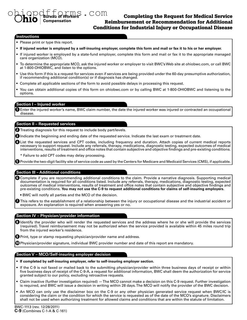Ohio Bwc Writable C 9 Form