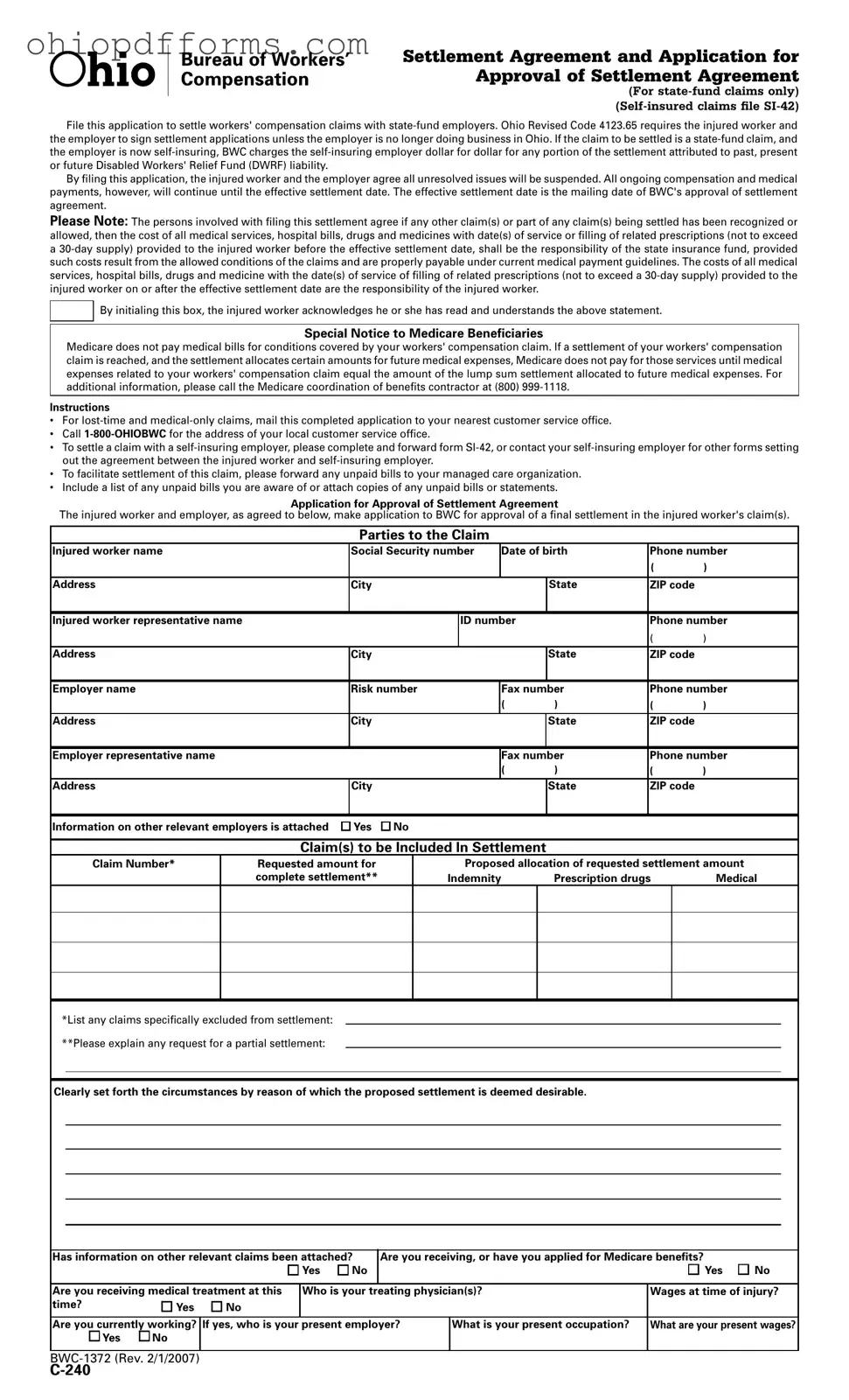 Ohio C 240 Form