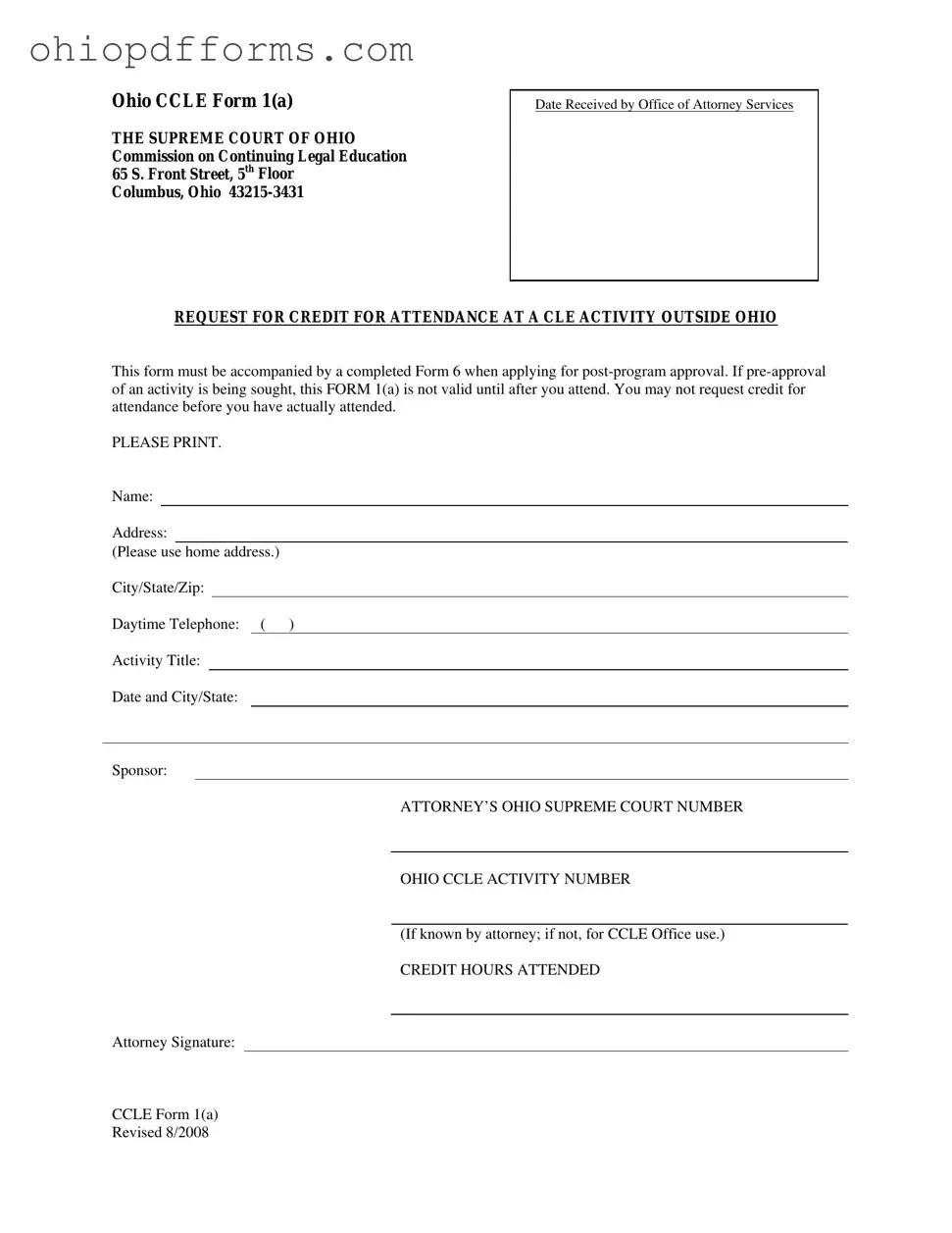 Ohio Ccle 1 A Form