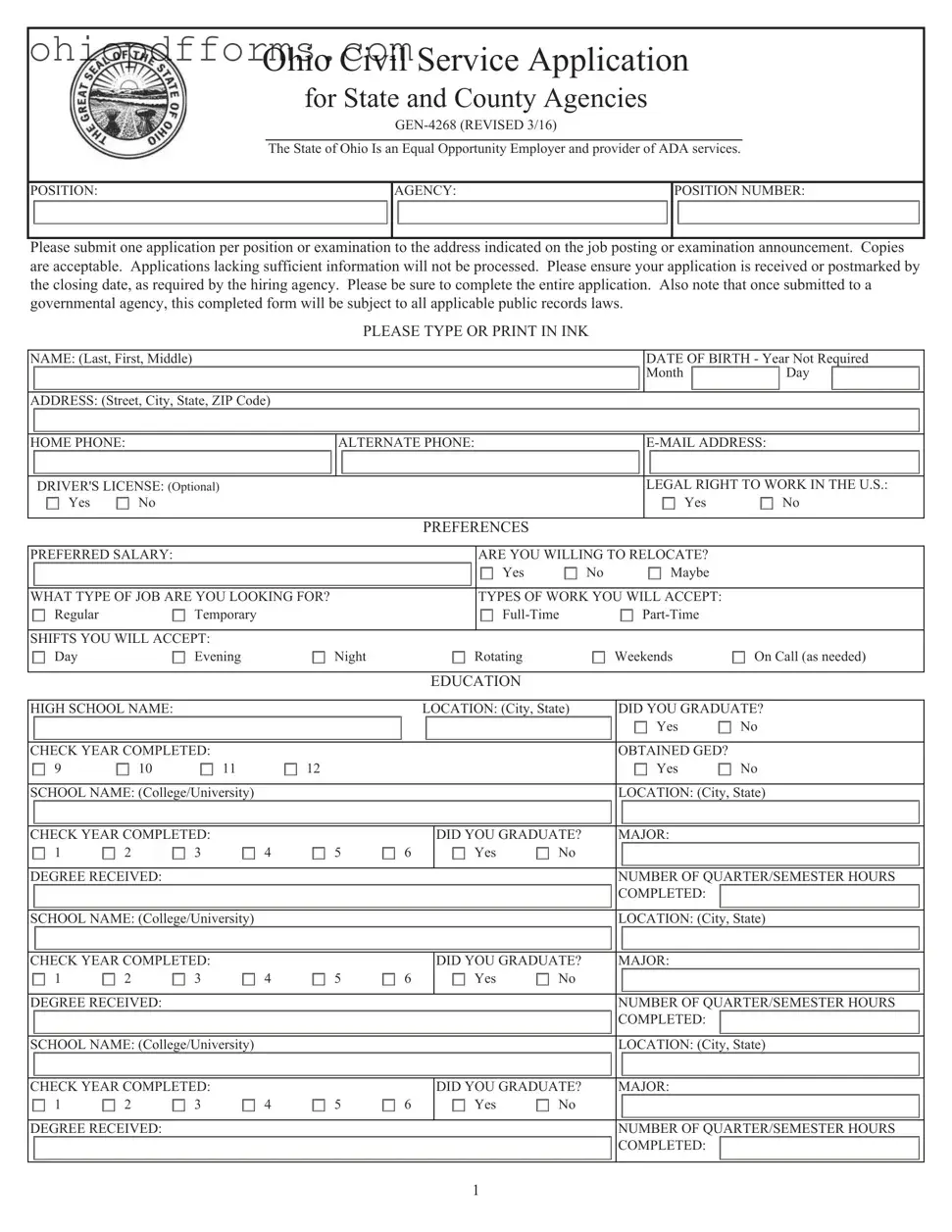 Ohio Civil Service Form