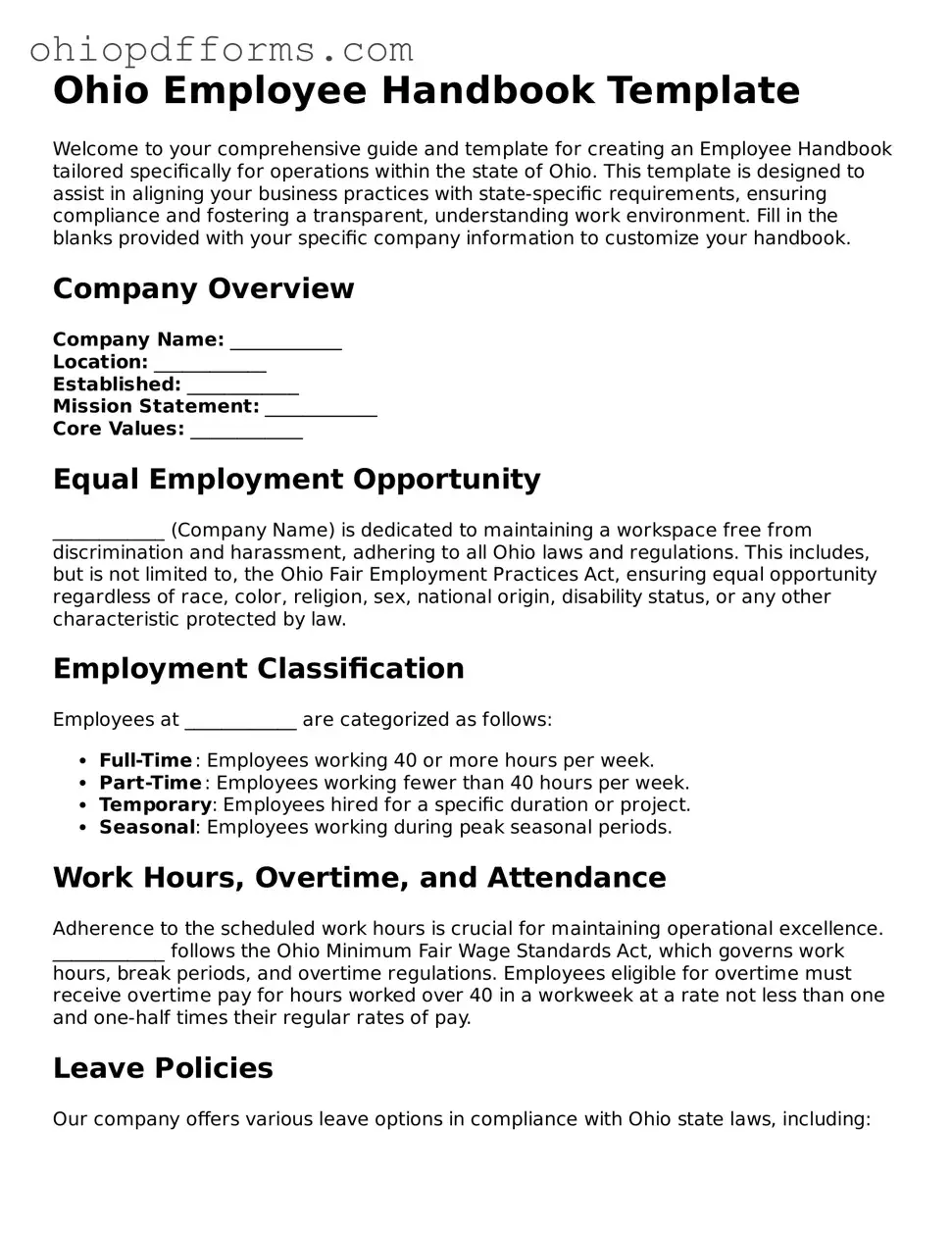 Ohio Employee Handbook Template