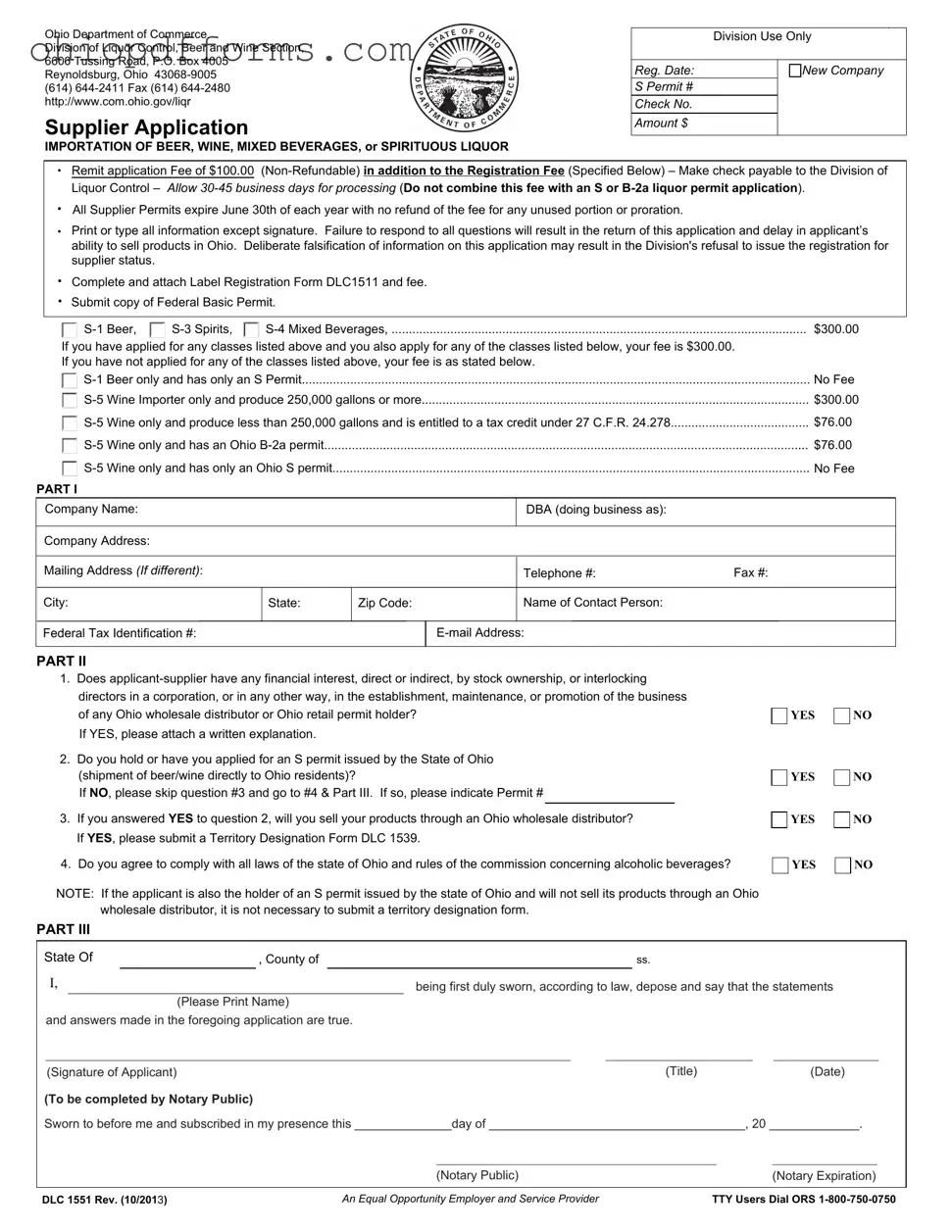 Ohio Dlc 1551 Form