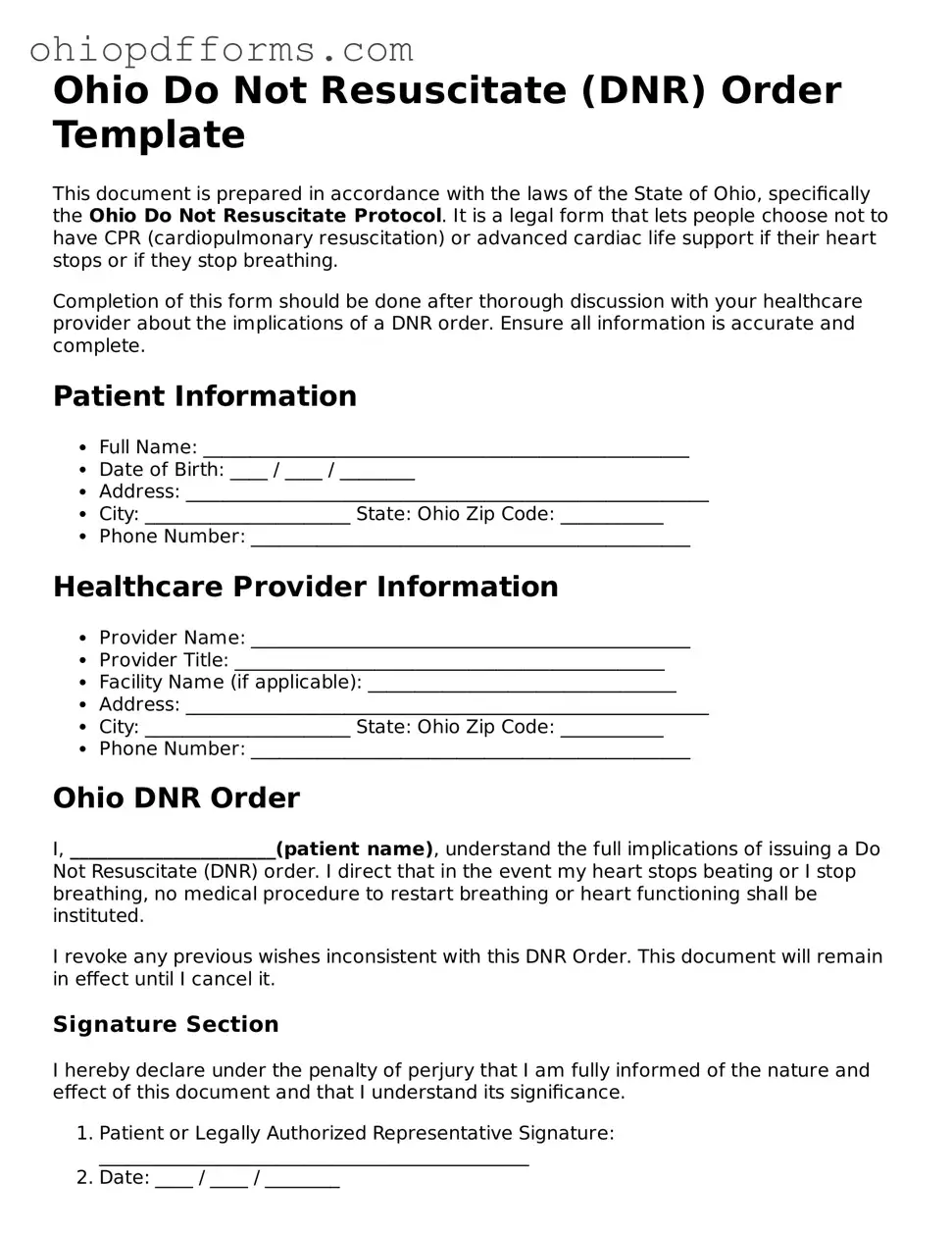 Ohio Do Not Resuscitate Order Template