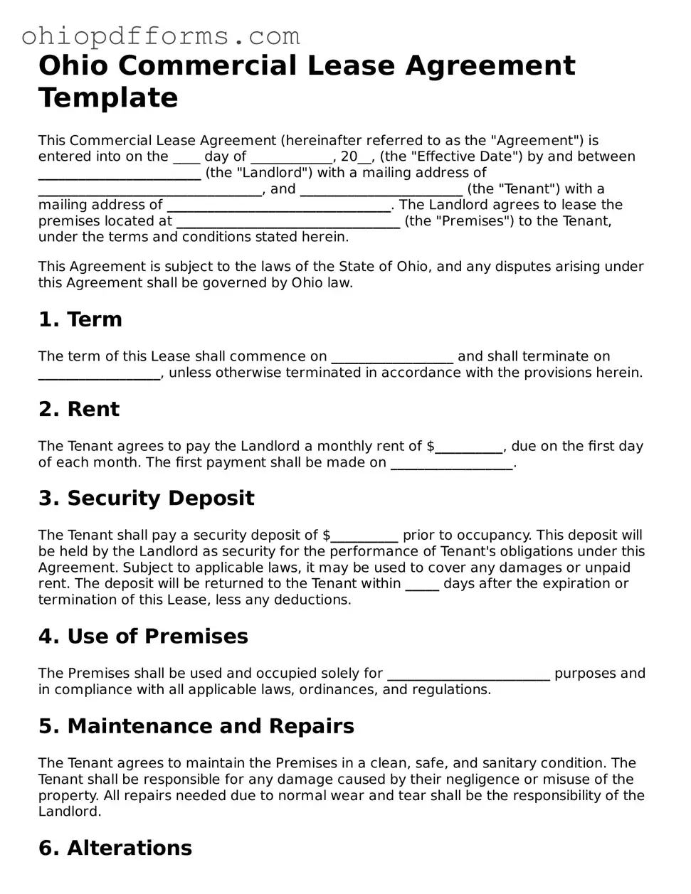 Ohio Commercial Lease Agreement Template
