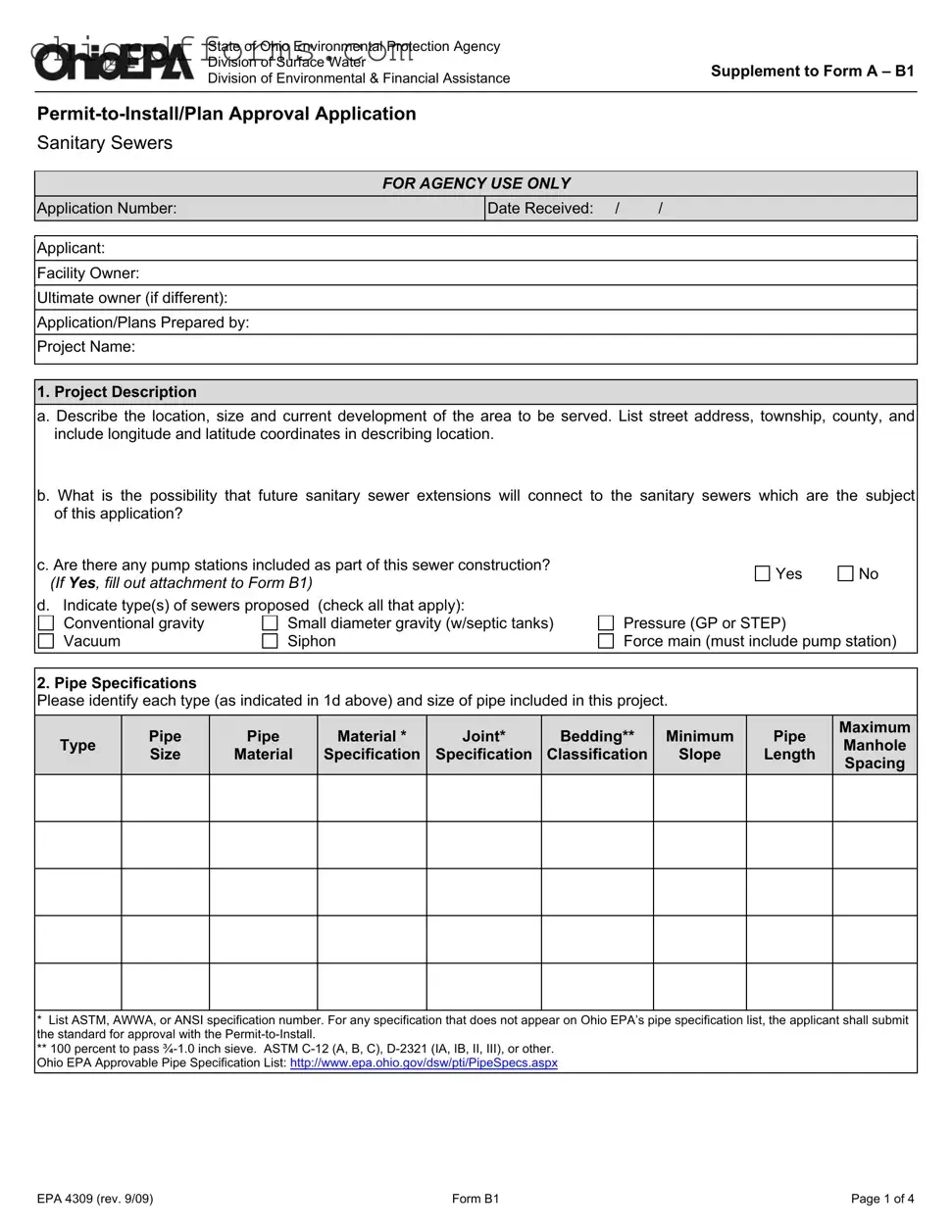 Ohio Epa 4309 Form