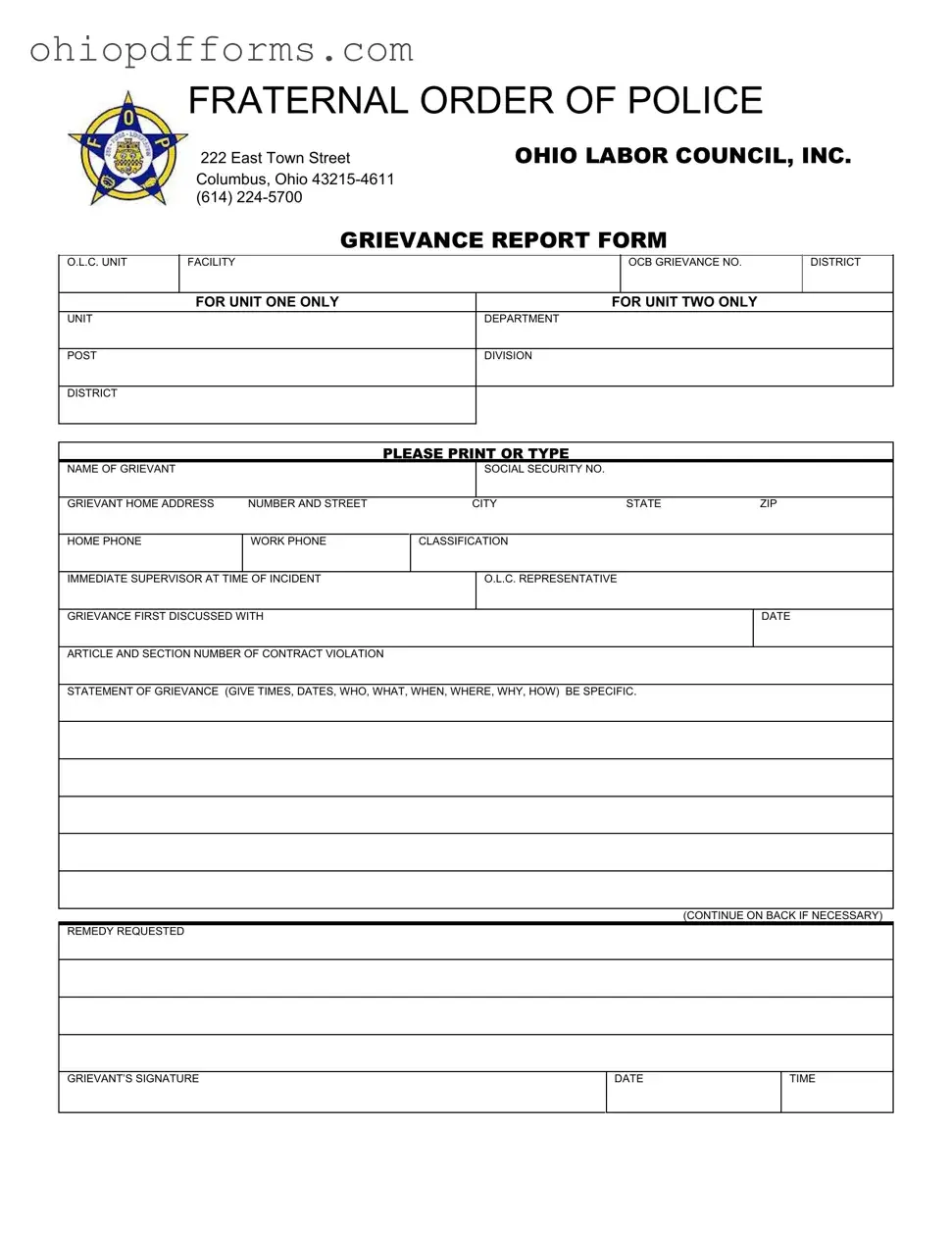 Ohio Fraternal Order Of Police Form