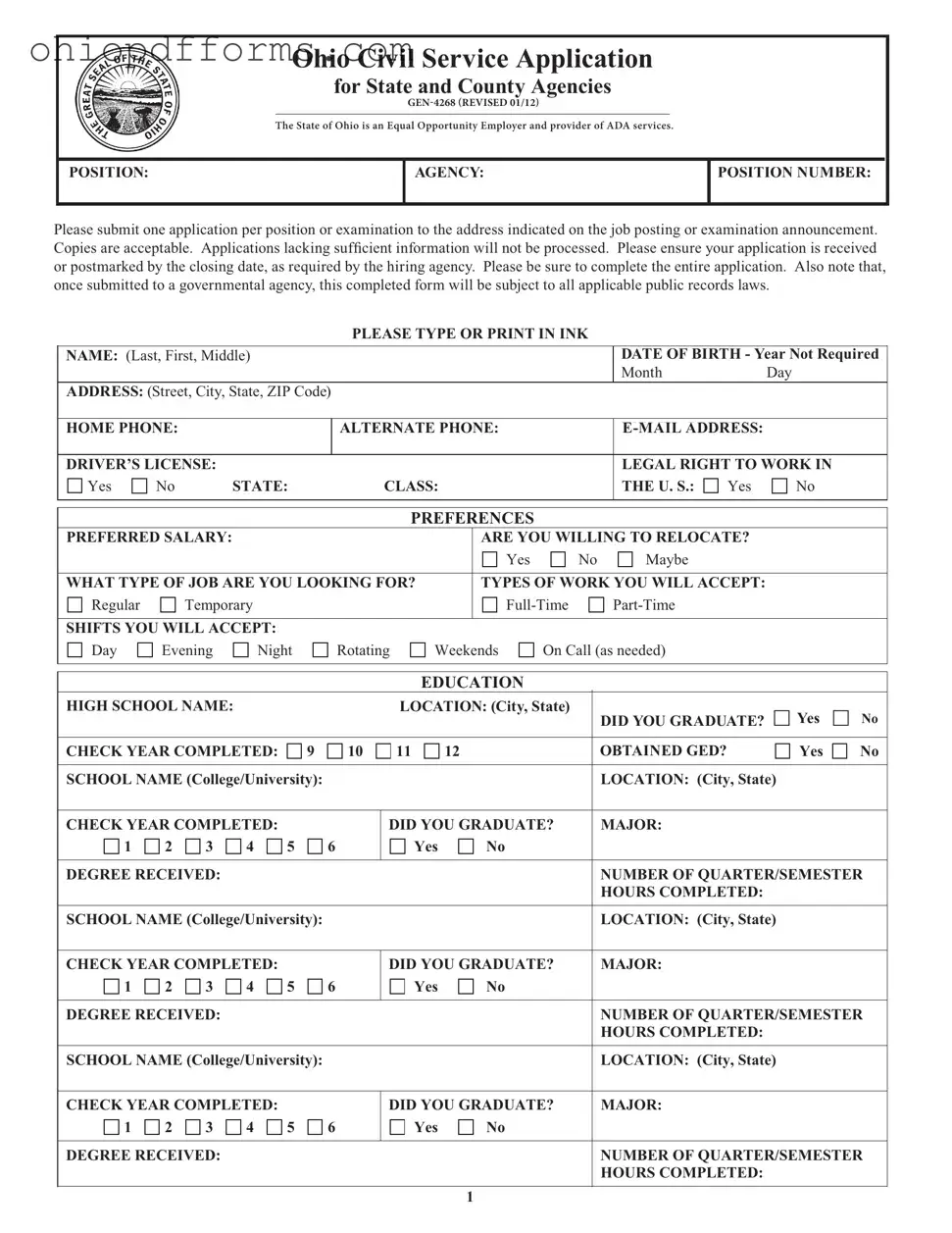 Ohio Gen 4268 Form
