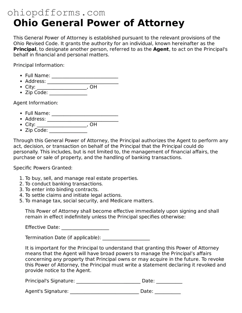 Ohio General Power of Attorney Template