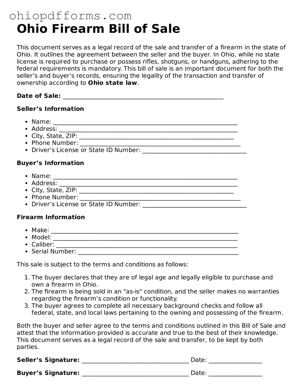 Ohio Firearm Bill of Sale Template
