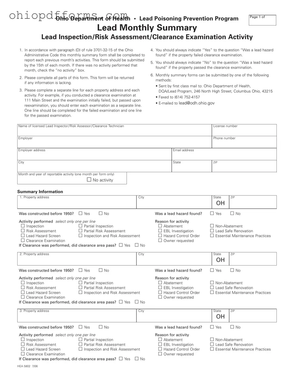 Ohio Hea 5802 Form