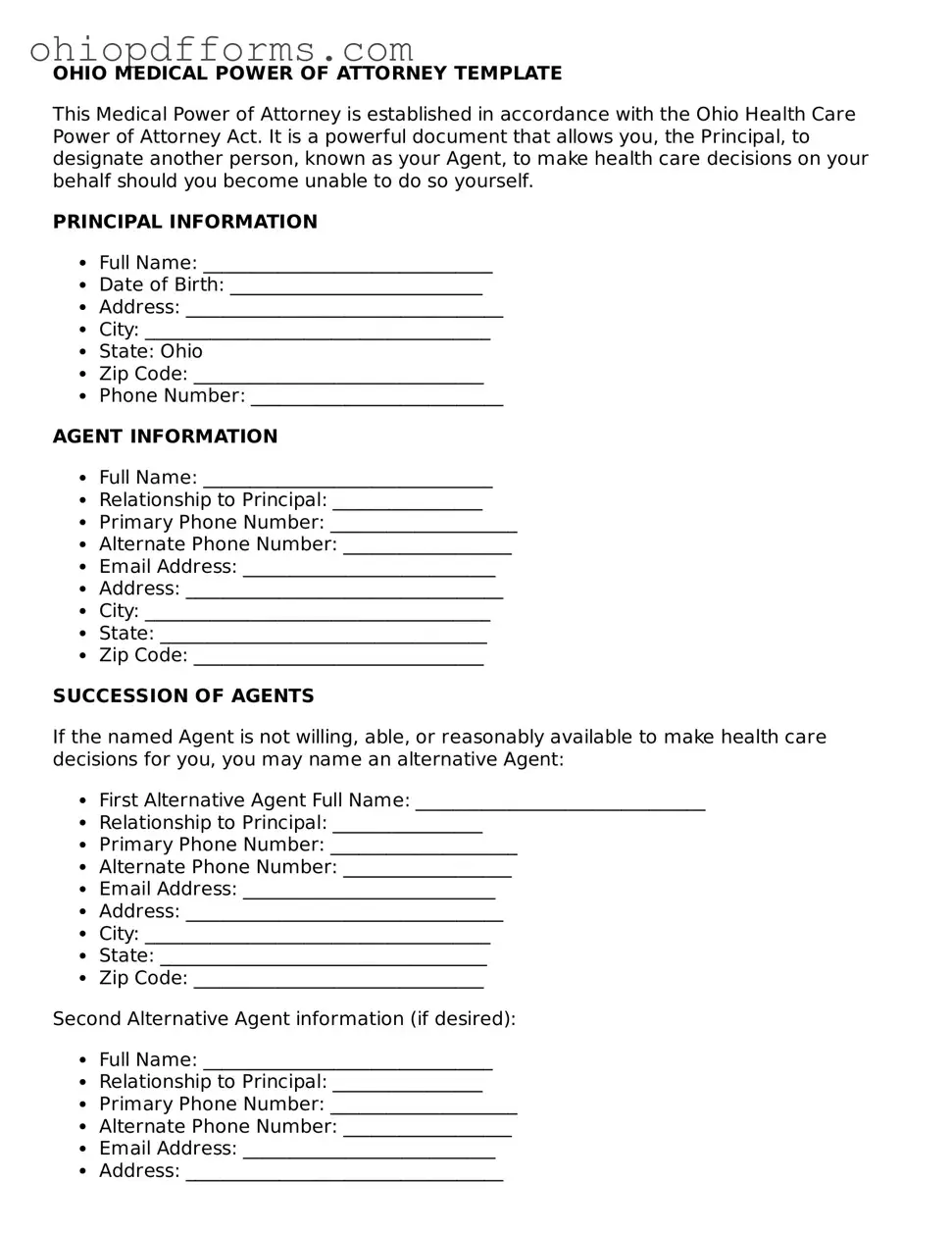 Ohio Medical Power of Attorney Template