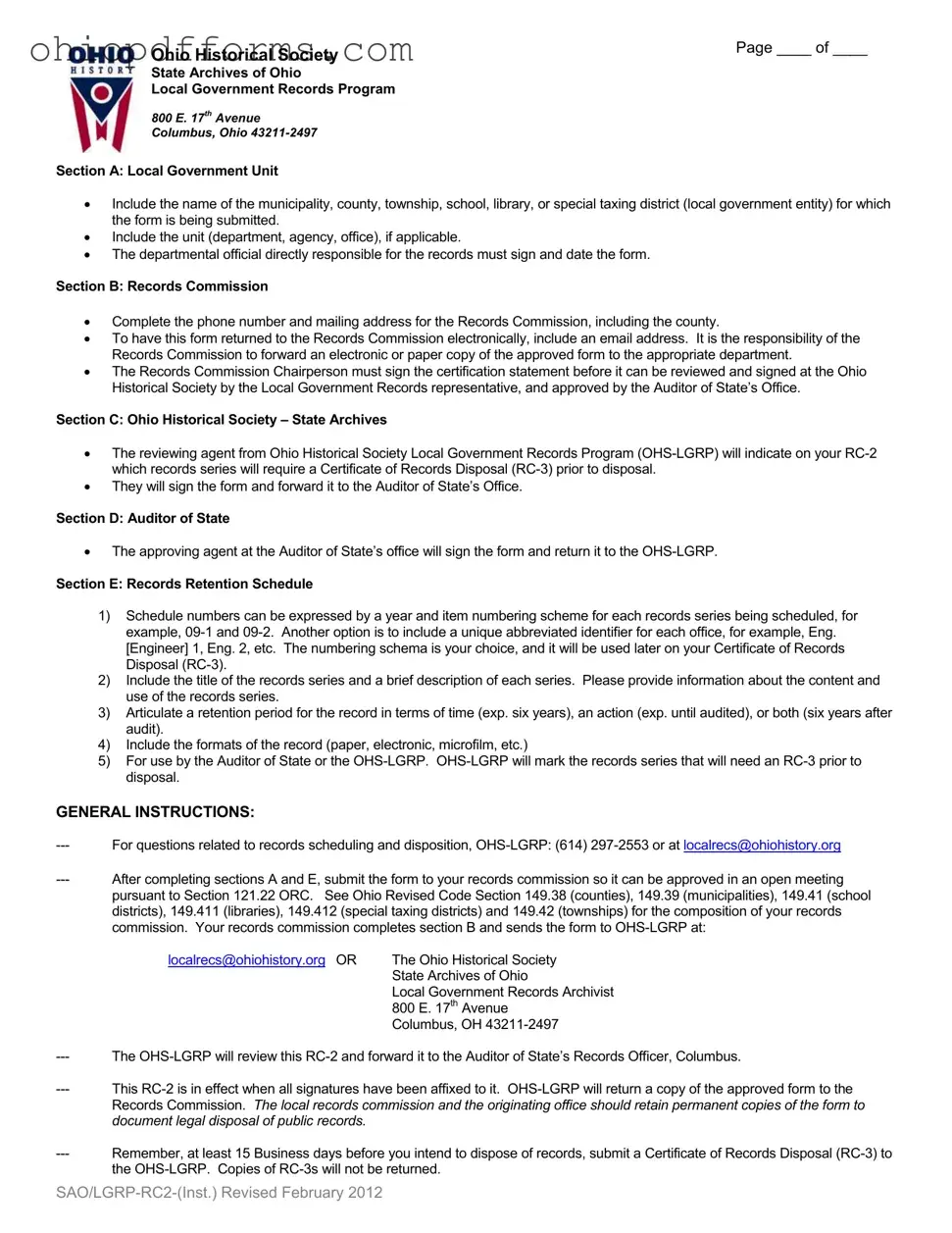 Ohio Historical Society Form