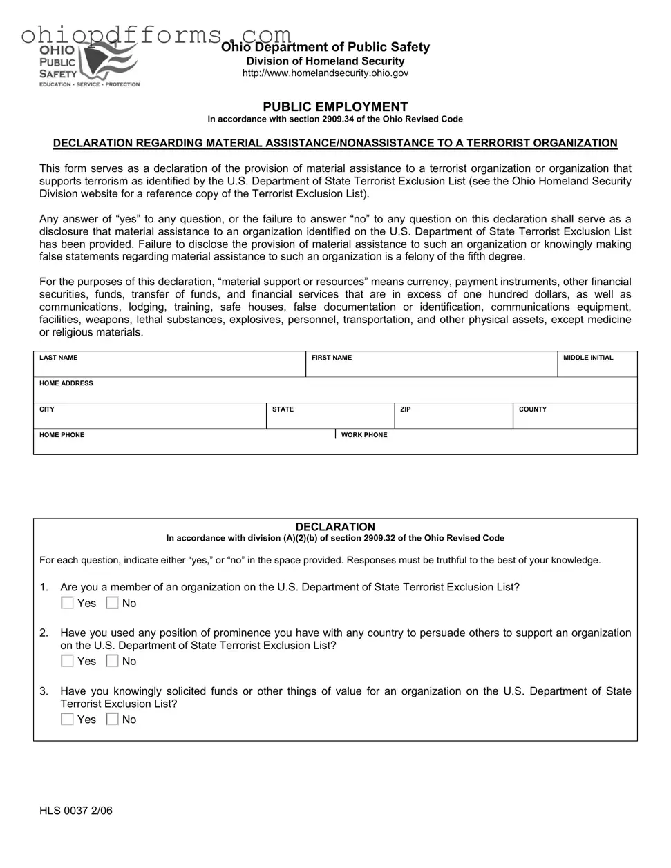 Ohio Hls 0037 Form