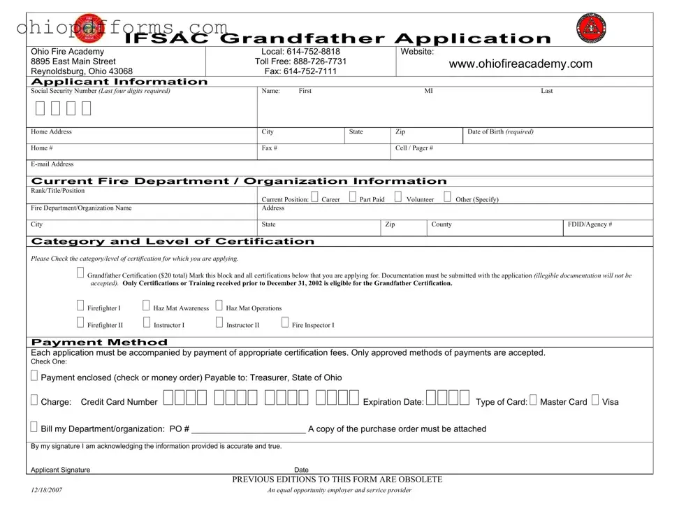 Ohio Ifsac Grandfather Application Form