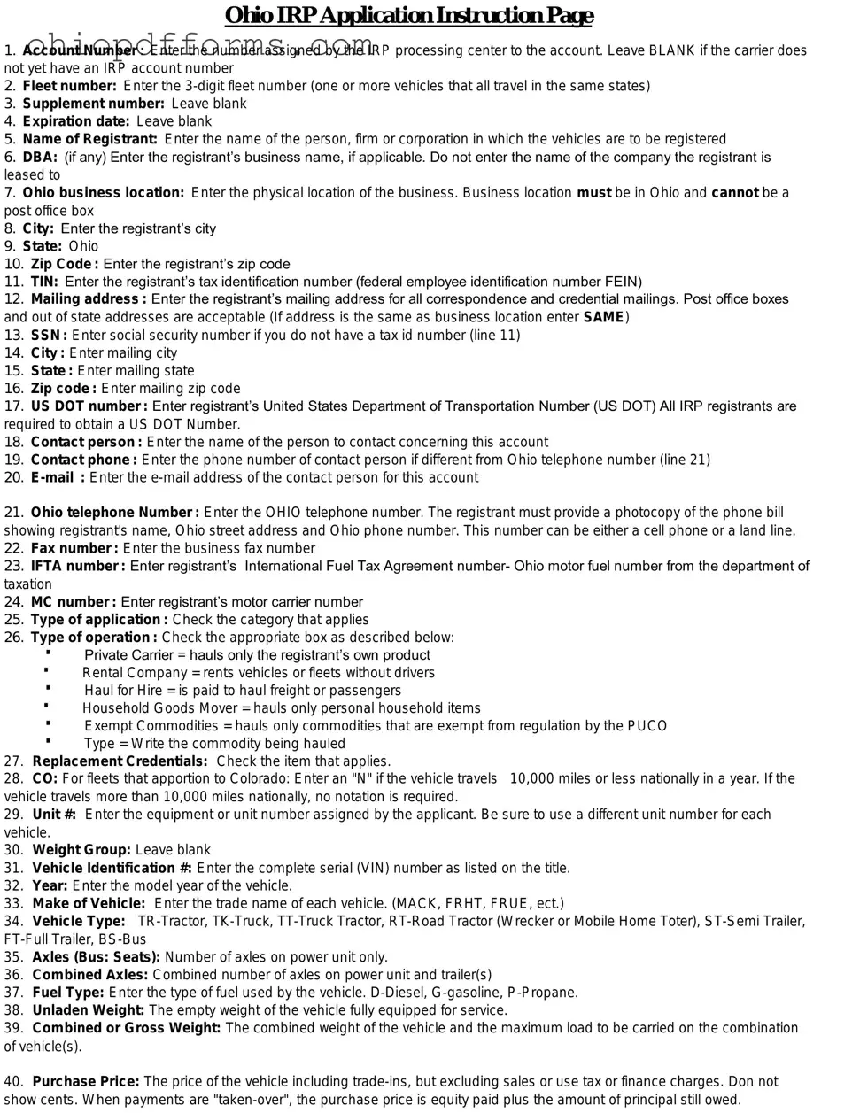 Ohio Irp Application Form