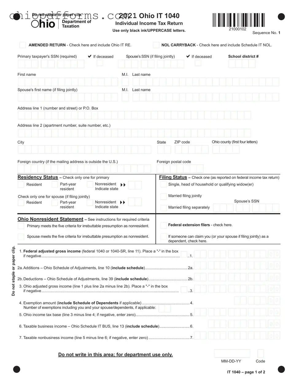 Ohio It 1040 Form