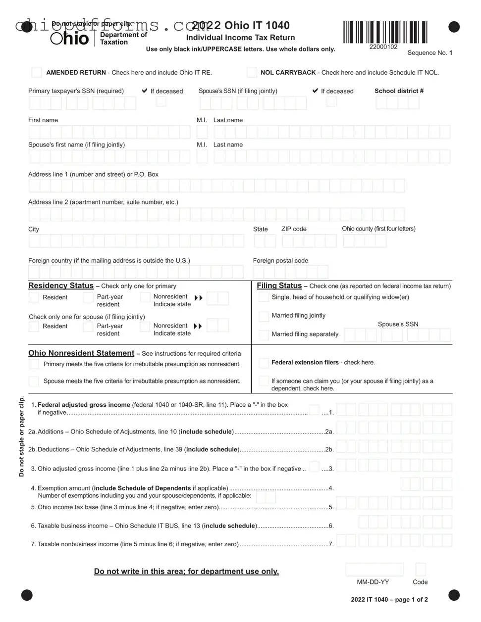 Ohio It 1040Ez Form