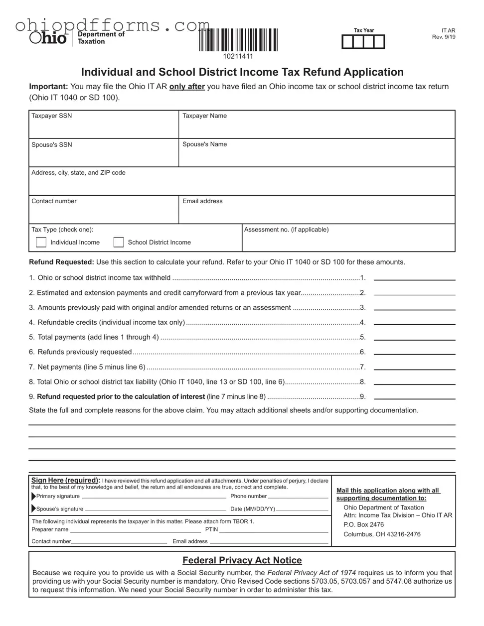 Ohio It Ar Form