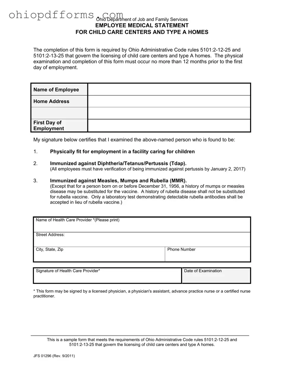 Ohio Jfs 01296 Form