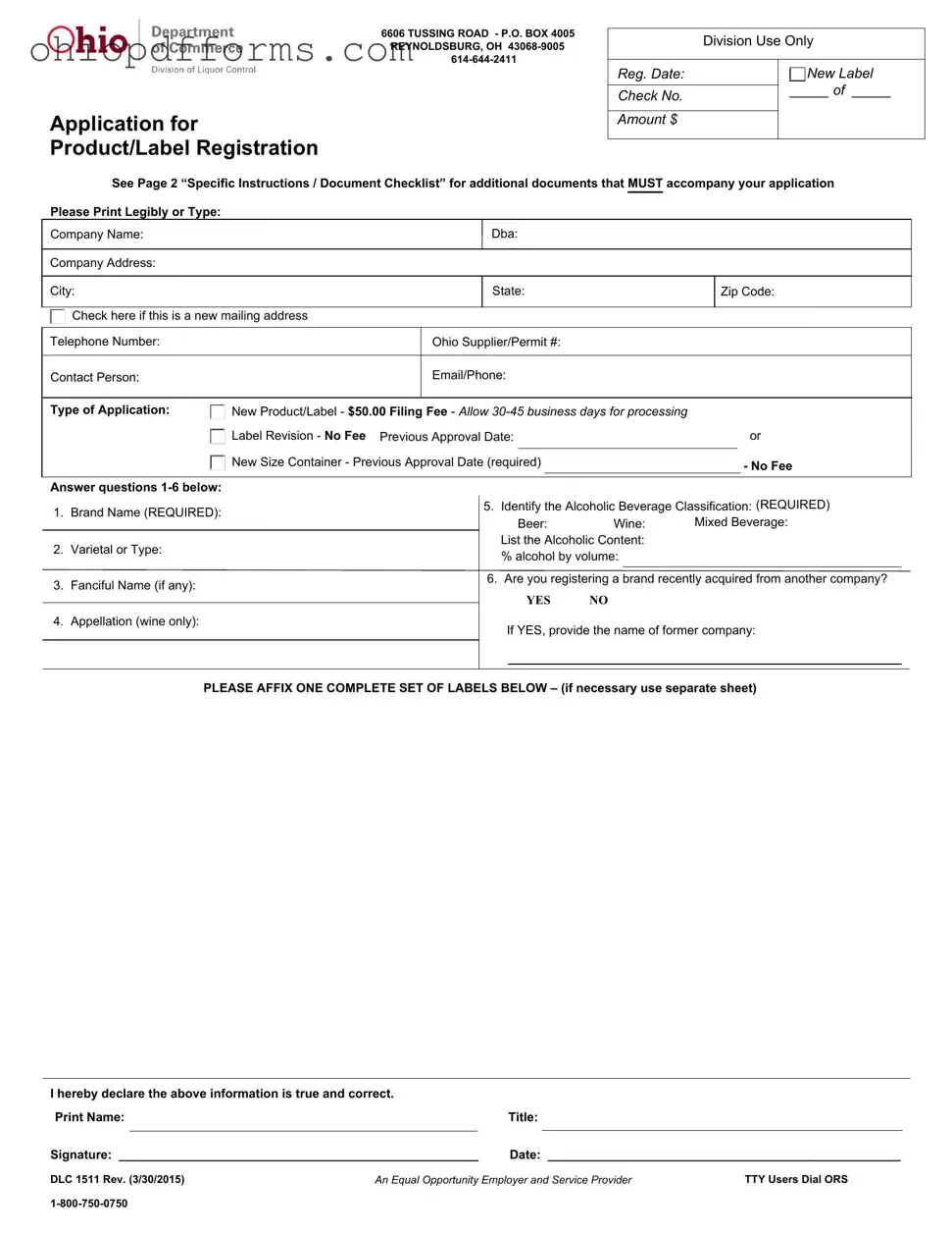 Ohio Label Registration Form