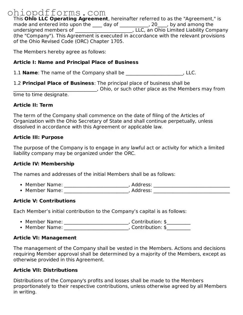 Ohio Operating Agreement Template