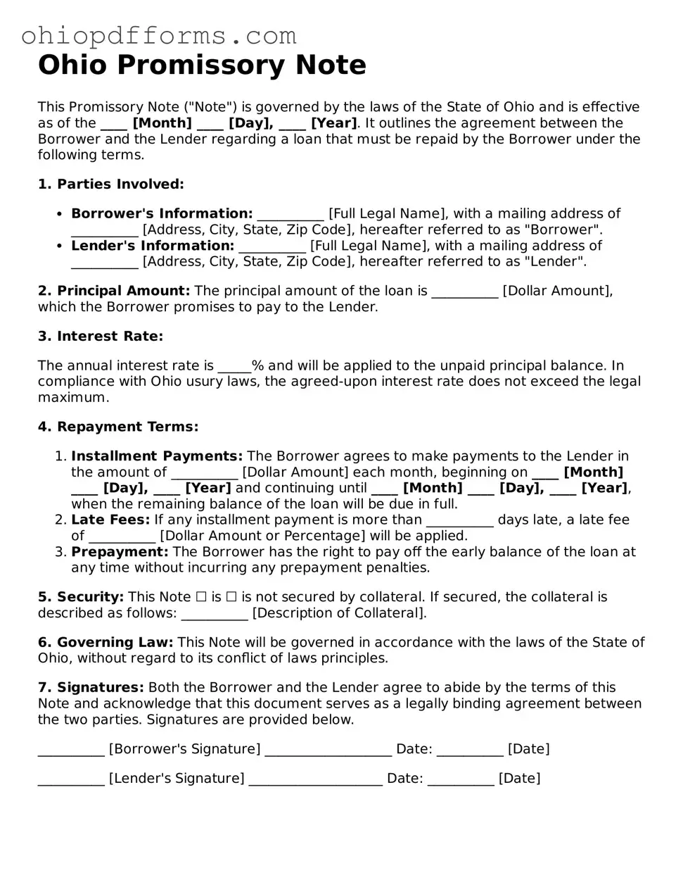 Ohio Promissory Note Template
