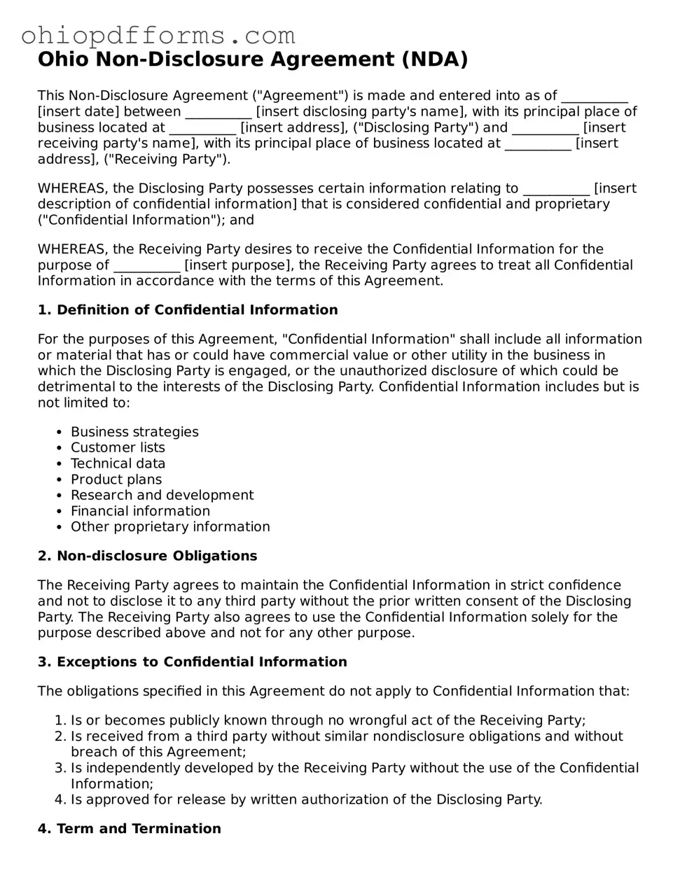 Ohio Non-disclosure Agreement Template