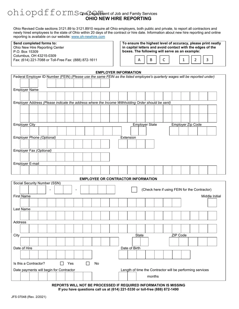 Ohio New Hire Reporting Form