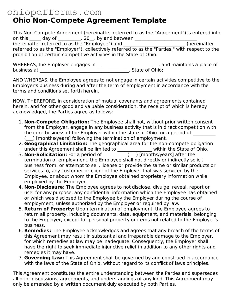 Ohio Non-compete Agreement Template