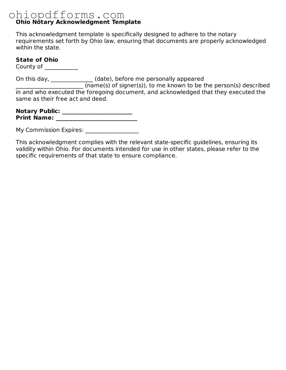 Ohio Notary Acknowledgement Template