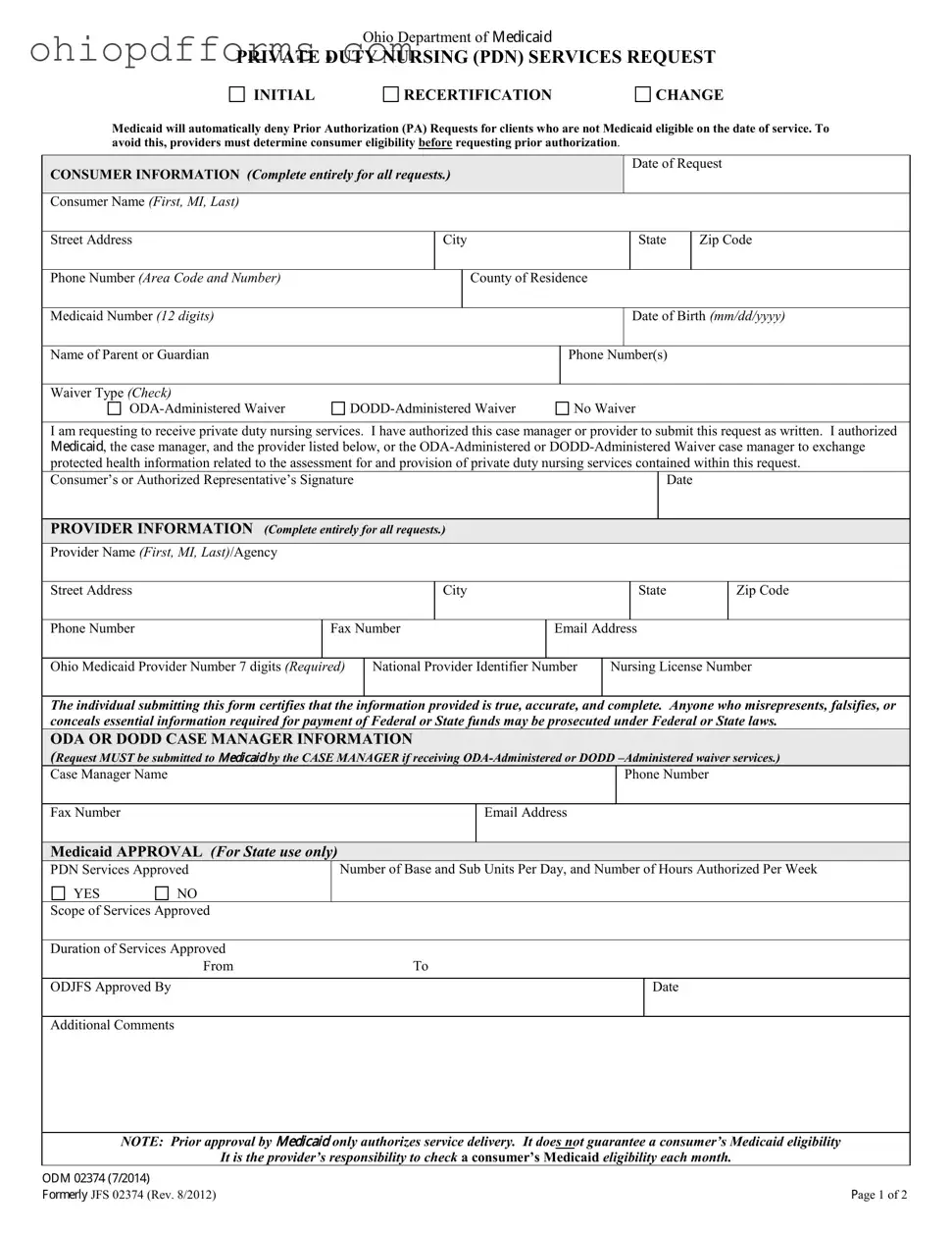 Ohio Odm 02374 Form