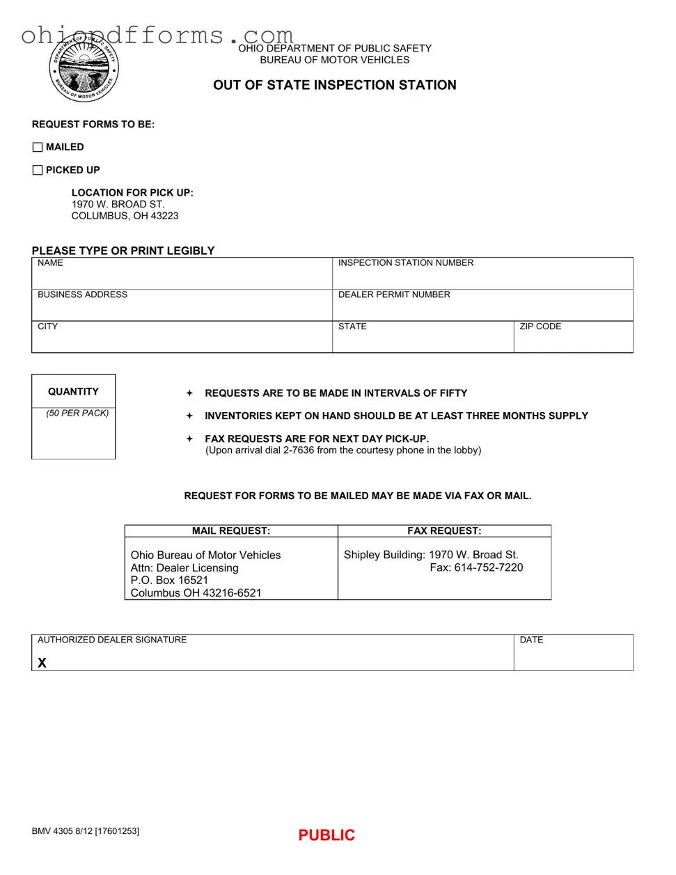 Ohio Out State Inspection Form