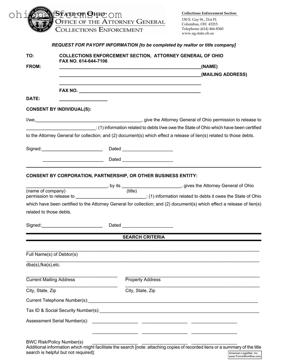 Ohio Payoff Form