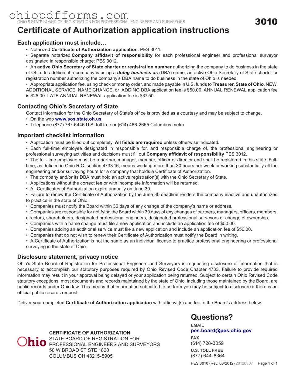 Ohio Pes 3011 Form