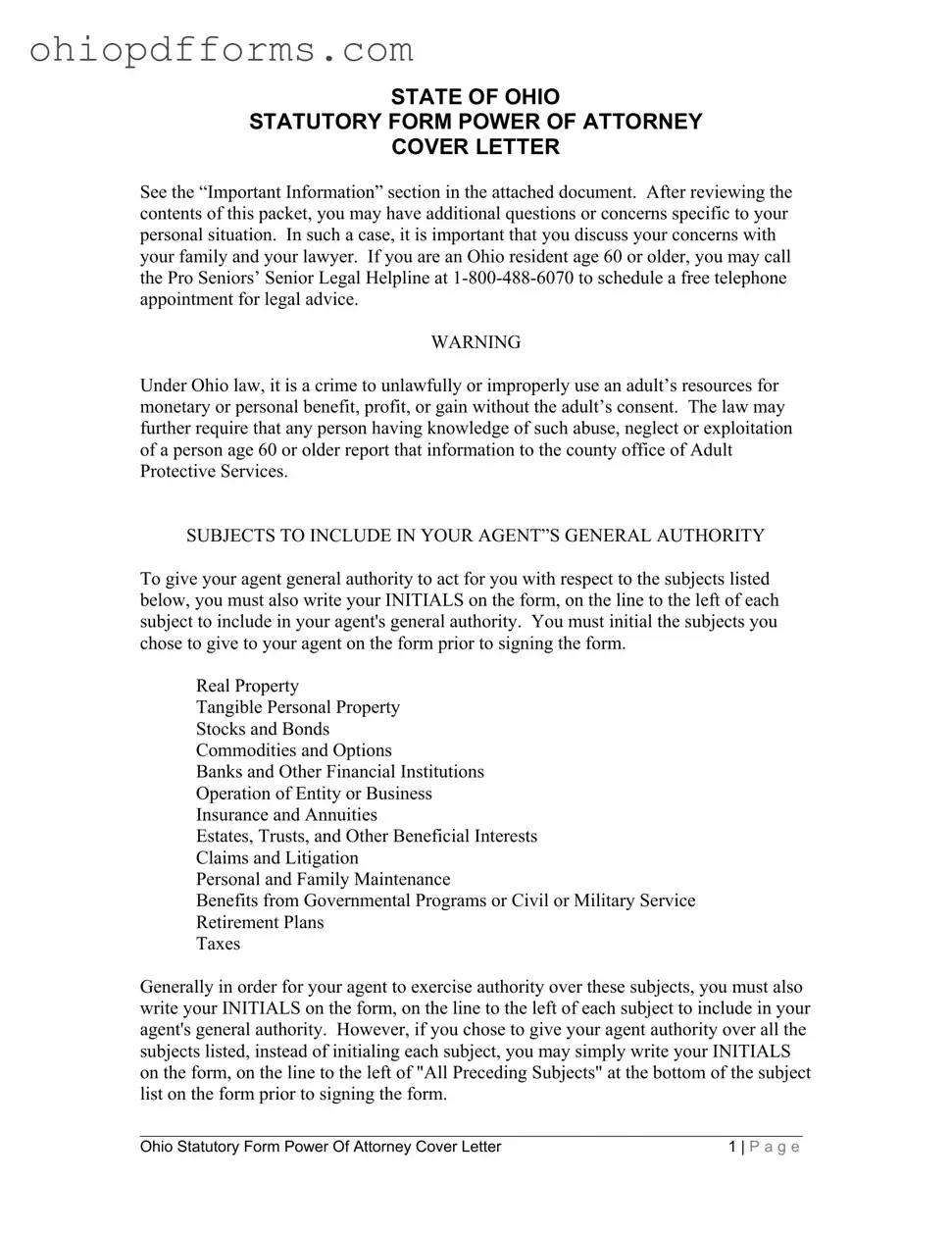 Ohio Power Statutory Form