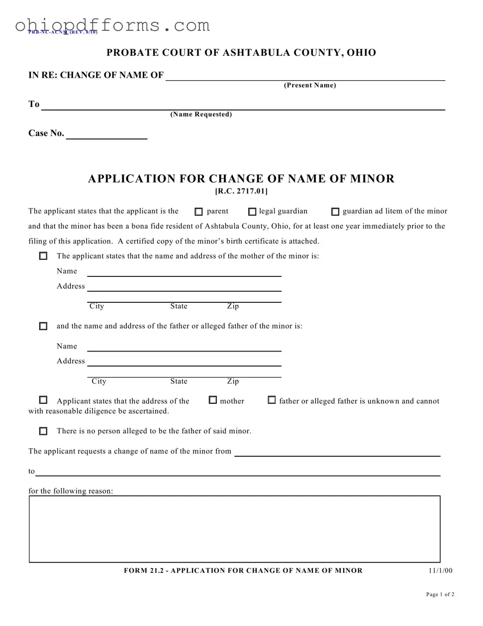 Ohio Prb Nc Acnm Form